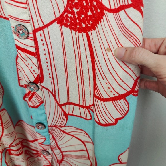 Farm Rio Floral Print Midi Dress Womens Medium Red Blue Button Front Bohemian - Picture 4 of 11